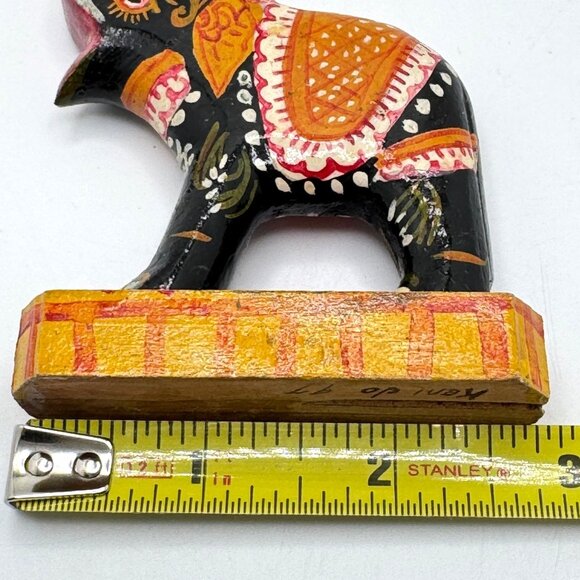 Wooden Elephant on Platform Decorative Sculpture Hand Painted Trunk Up Vtg 4" - Picture 4 of 10